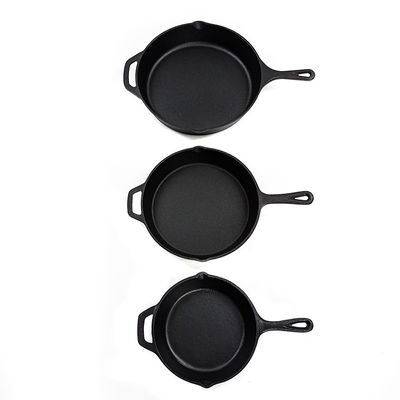 Cacerola larga pre sazonada de la sartén del arrabio de la manija 6/8/10 pulgada 3pcs/Set