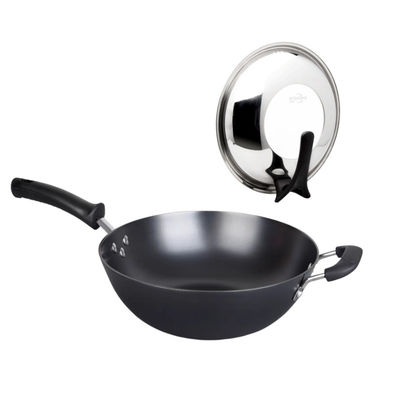 Tapa china ISO9001 de Pan Pre Seasoned With Glass del wok de la prueba del moho