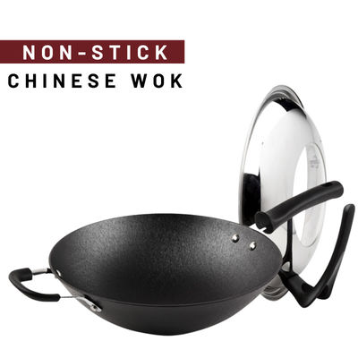 Wok chino de Pan Anti Rust Non Stick del wok chino del sofrito con la tapa