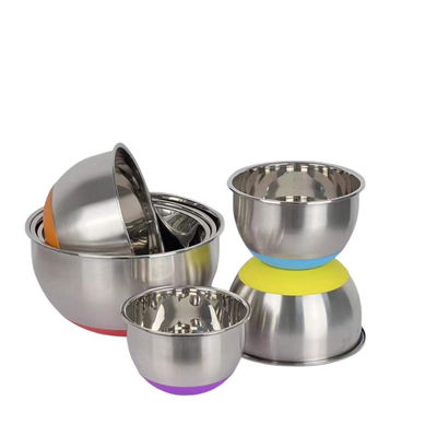 Cuenco de ensalada de acero inoxidable del metal con la parte inferior del silicón de la tapa 1.25L-5L