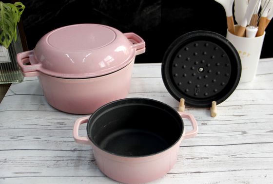 Setios de utensilios de cocina de hierro fundido 2 en 1 de horno holandés doble