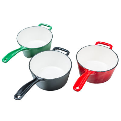 pote esmaltado rojo del cazo del molde del hierro del 16cm con la manija larga