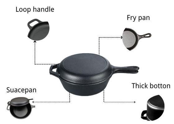 3.2Quart la sartén Pan Casserole 2 del arrabio en 1 para acampar y cocinar al aire libre