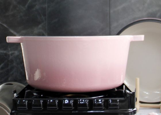 El rosa esmaltó el arrabio pre sazonado Pan Lid And Dutch Oven 2 en 1