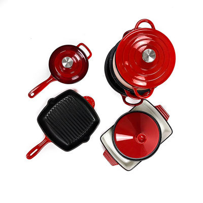 7 pedazos sistemas del Cookware del arrabio esmaltaron para interior y al aire libre