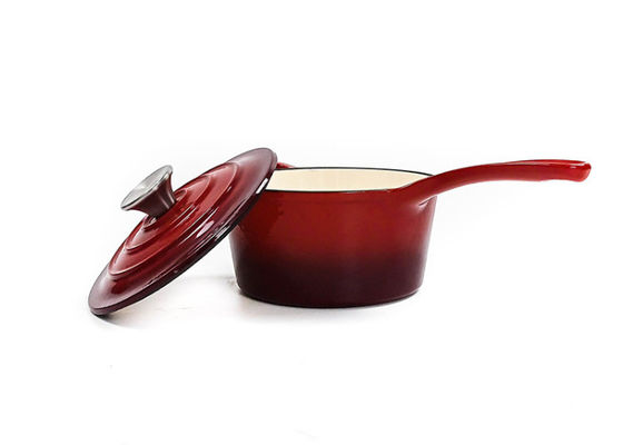 pote esmaltado rojo del cazo del molde del hierro del 16cm con la manija larga