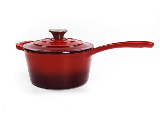 pote esmaltado rojo del cazo del molde del hierro del 16cm con la manija larga