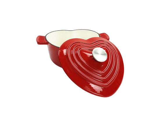 Revestimiento esmaltado en forma de corazón del plato de la cazuela del metal con las manijas bilaterales