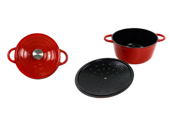 La cacerola roja ISO9001 del arrabio del ODM los 21.3*10cm del OEM certificó