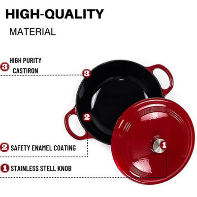 La cacerola roja ISO9001 del arrabio del ODM los 21.3*10cm del OEM certificó