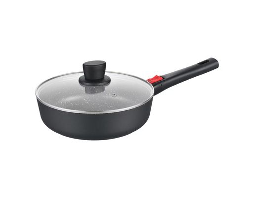 Plato profundo grande Aluminumpot los 28cm con el negro de cristal de la tapa