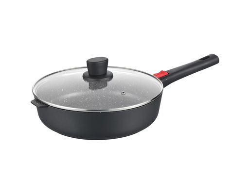 Plato profundo grande Aluminumpot los 28cm con el negro de cristal de la tapa