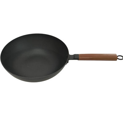12&quot; wok de la sartén del arrabio del SGS del diámetro con la manija de madera