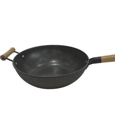 Cubierta de madera china de la manija de la cacerola los 30cm del wok de la inducción de la sartén del arrabio