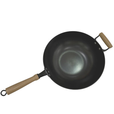 Manija de madera resistente de Pan Chinese Wok Pan With del arrabio de 14 pulgadas y tapa de cristal