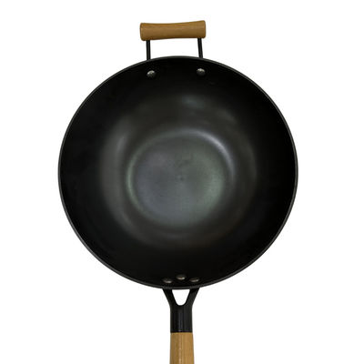Wok chino de la sartén versátil del arrabio 12Inch con la manija a prueba de calor