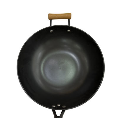 Manija de madera resistente de Pan Chinese Wok Pan With del arrabio de 14 pulgadas y tapa de cristal
