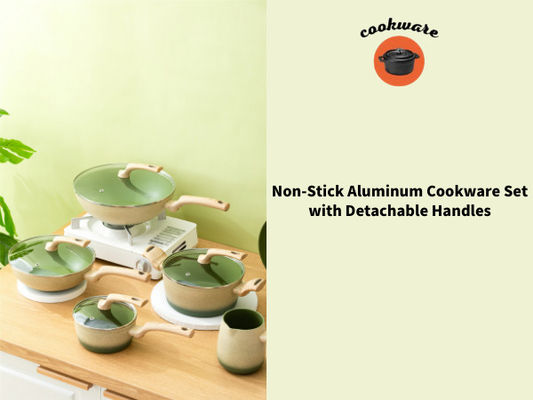 El Cookware de aluminio ligero de BSCI fijó 8Piece con la manija de madera