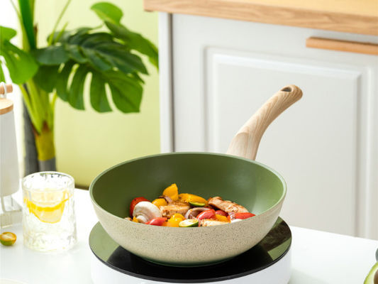 13Inch wok de aluminio chino capa de Pan With Tempered Glass Lid y no del palillo