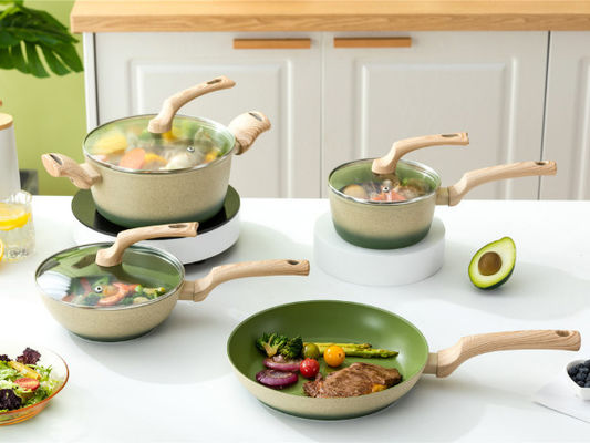 El Cookware de aluminio superior 7Piece fijó para el verde de Cooktops de la inducción