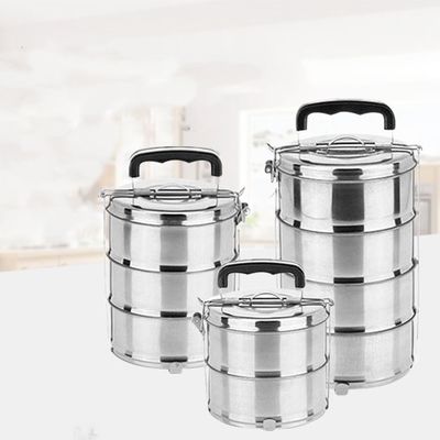 Caja de almuerzo multifuncional de acero inoxidable con compartimientos y capas múltiples
