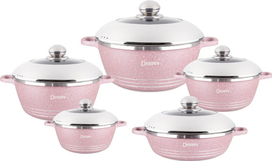10pcs Nuevo diseño de fundición por inyección de aluminio sin pegamento Kitchenware Sets Soup Pot
