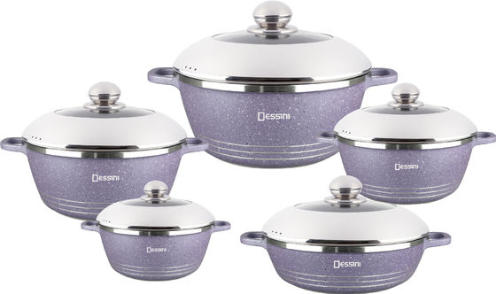 10pcs Nuevo diseño de fundición por inyección de aluminio sin pegamento Kitchenware Sets Soup Pot