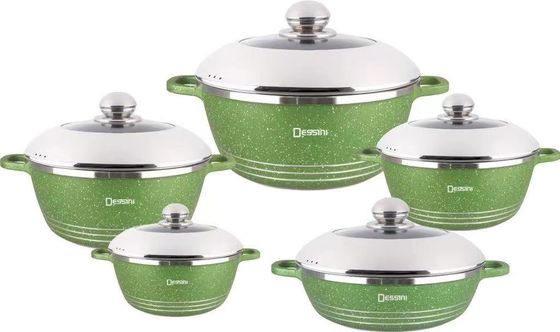 10pcs Nuevo diseño de fundición por inyección de aluminio sin pegamento Kitchenware Sets Soup Pot