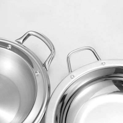 Grado alimenticio 18-32 cm cacerola de acero inoxidable con fondo plano