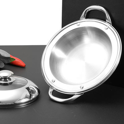 Grado alimenticio 18-32 cm cacerola de acero inoxidable con fondo plano