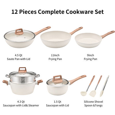 cocina saludable platos de guisado de 12 piezas no pegajosos con tapa de vidrio