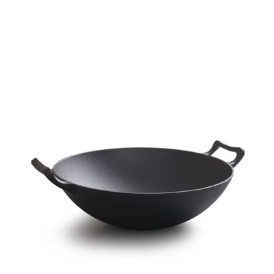 Vintage 32/36cm Wok de hierro fundido con orejas dobles