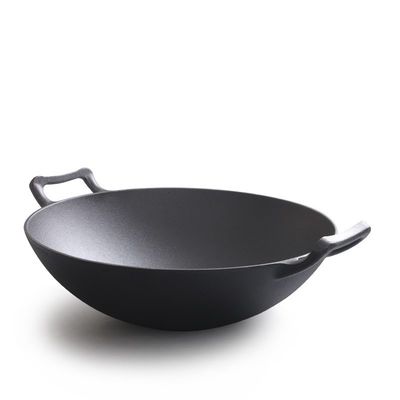 Vintage 32/36cm Wok de hierro fundido con orejas dobles