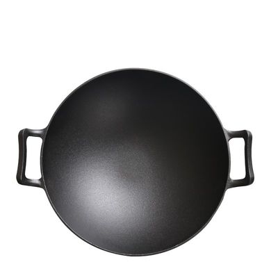 Vintage 32/36cm Wok de hierro fundido con orejas dobles