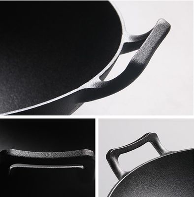 Vintage 32/36cm Wok de hierro fundido con orejas dobles