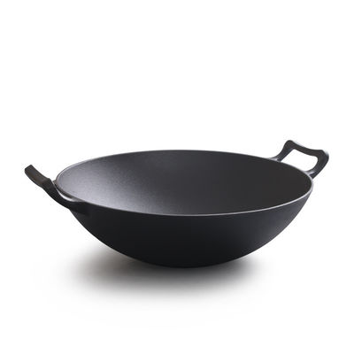 Vintage 32/36cm Wok de hierro fundido con orejas dobles